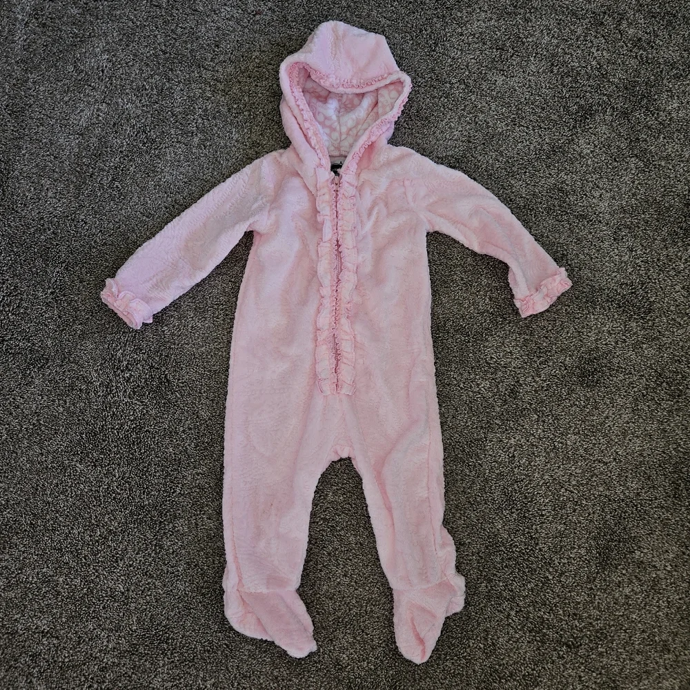 Mudpie Pink Hooded Footed Onesie Romper Infant Size 0-6months